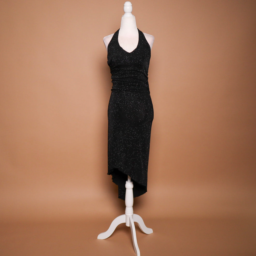 Vintage 90's Black Glitter Slinky Halter Gown