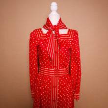 Load image into Gallery viewer, Vintage 70&#39;s Red Polka Dot Dress &amp; Hair Scarf Set

