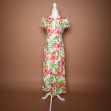 Load image into Gallery viewer, Vintage 90&#39;s Linen Hibiscus Flower Bias Cut Maxi Dress
