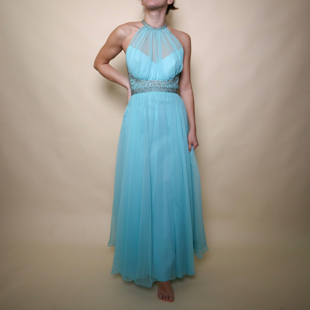 Vintage Blue Beaded Chiffon Gown