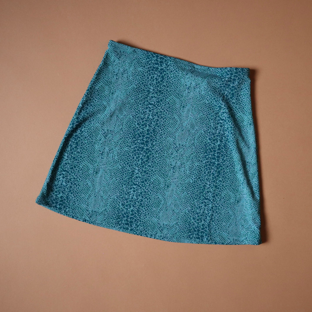Vintage 90's Deadstock Teal Snake Print Stretch Mini Skirt
