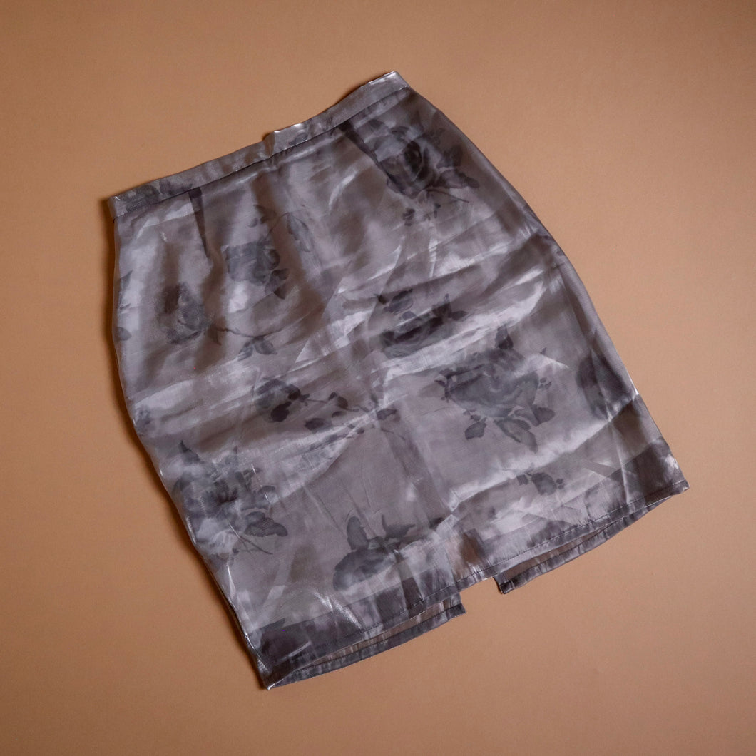 Vintage 90's Sheer Silver Overlay Rose Skirt