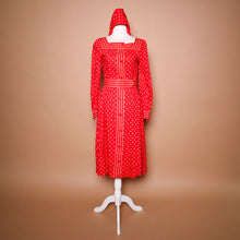 Load image into Gallery viewer, Vintage 70&#39;s Red Polka Dot Dress &amp; Hair Scarf Set
