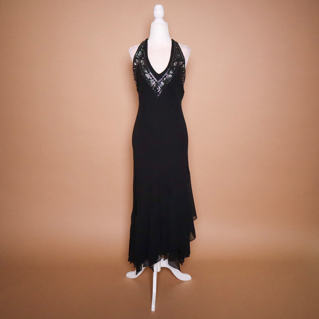 Vintage 90's Beaded Halter Bias Cut Dress