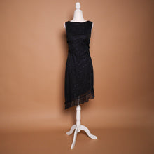Load image into Gallery viewer, Vintage 90&#39;s Navy Glitter Ruffle Hem Dress
