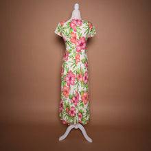 Load image into Gallery viewer, Vintage 90&#39;s Linen Hibiscus Flower Bias Cut Maxi Dress
