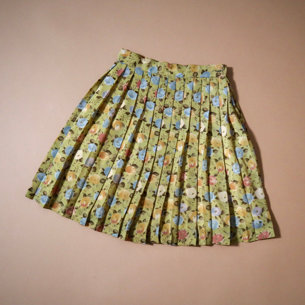 Vintage Floral Pleated Sheer Layered Skirt