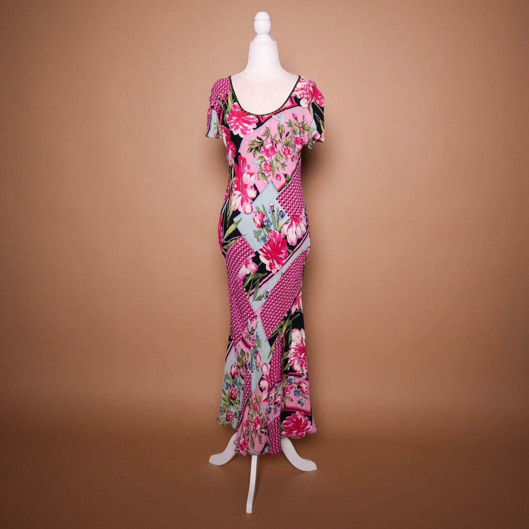 Vintage 90's Mixed Print Floral Bias Cut Dress