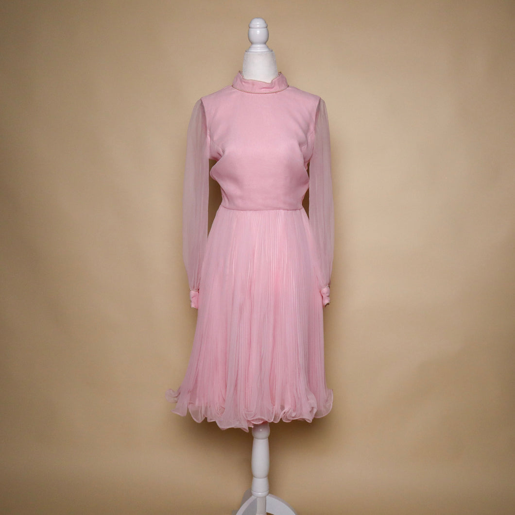 Vintage 60's Pink Chiffon Ruffle Party Dress